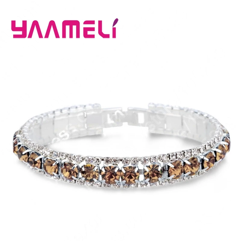 Top Sale 925 Sterling Silver Bracelets Full AAA Zircon Austrian Crystal Femme Women Link Chain Jewelry Bangles 14 Colors - Image 6