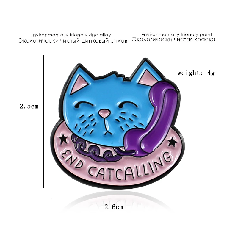 END CAT CALLING Blue Cat Metal Enamel Brooch with Phone and Friends Chat Badge Pin Personality Unique Jewelry Accessories Gift