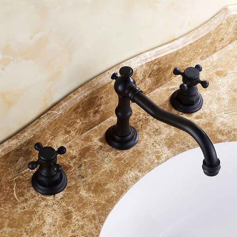 

The black bronzes 8 inch antique faucet European style three hole basin faucet