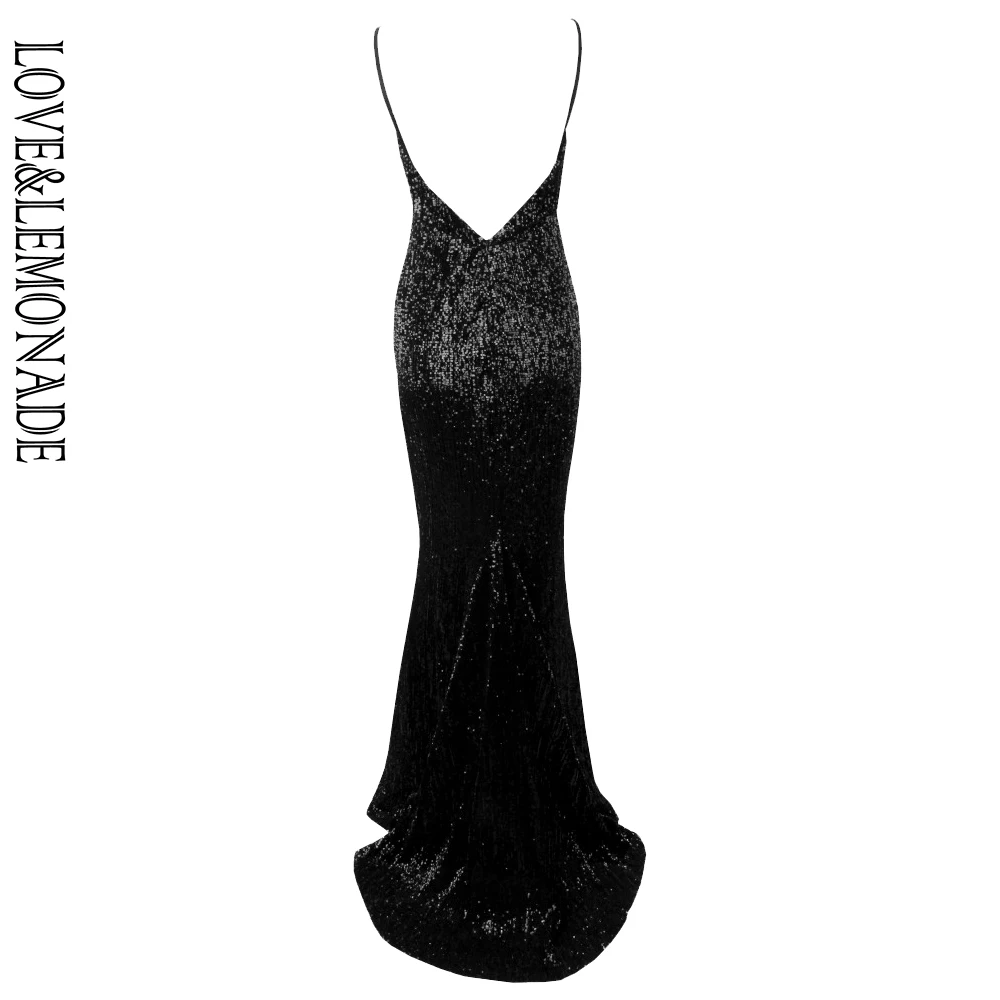 Love& Lemonade черное эластичное платье с v-образным вырезом и блестками LM80119BLACK
