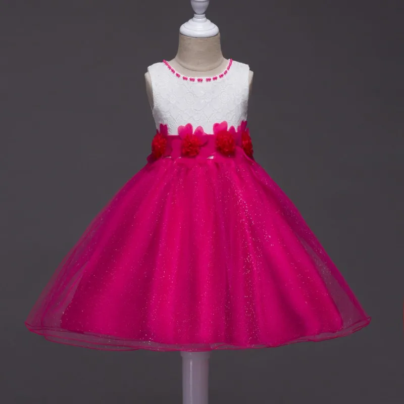 

2018 New Dresses For Girls Cute Lace Sleeveless Children Dress O-Neck Ball Grown Party Princess Baby Kids Stage Dresses