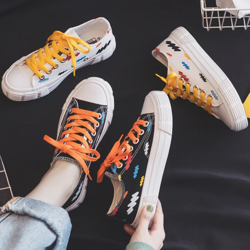 

Girls Rainbow Canvas Shoes Orange Lace Bright and Colourful Sneakers Cool Fashion Trainers Skateboard Shoes Florid Yellow Lacing