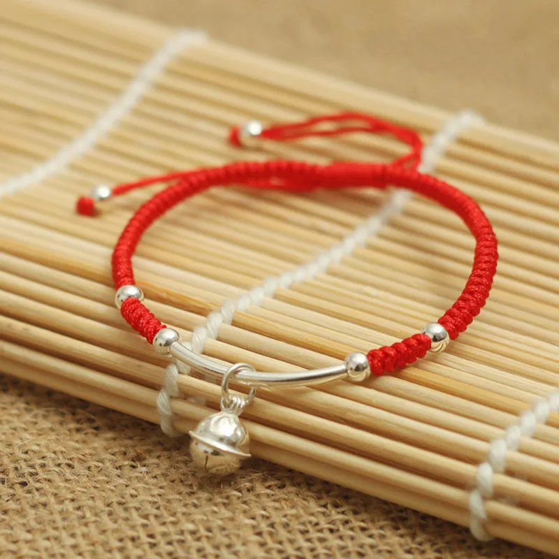 100% Real Silver color Bracelet Women Amulet Handmade Bell Charm Buddha Lucky Red Rope String Bracelet & Bangle Jewelry - Image 2