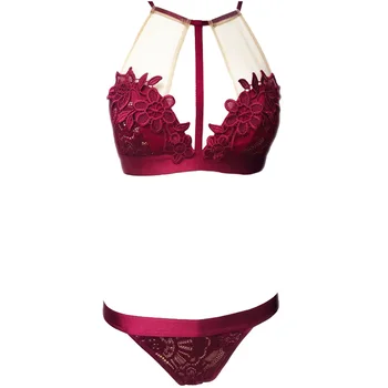 

Embroidery Halter Bra Set Women Sexy Lingerie Sets Brand Push Up Bra & Brief Sets