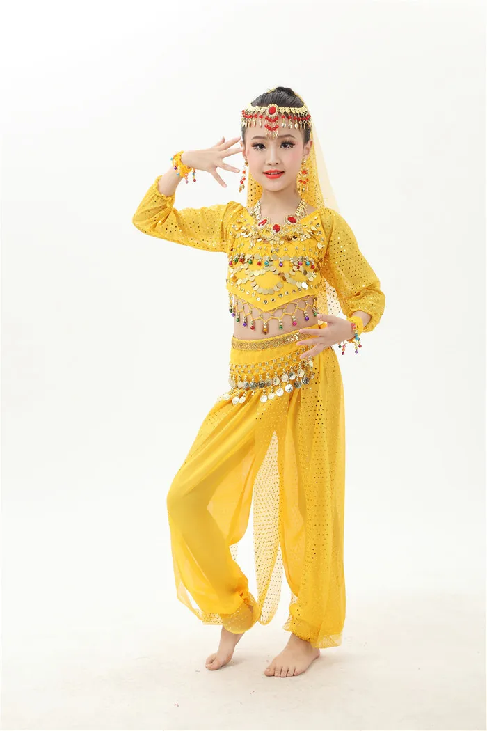 6 шт./компл. танец живота костюмы Дети костюмы для танца живота танец живота подарок для девочек S-XL одежда с длинным рукавом индийское платье для детей