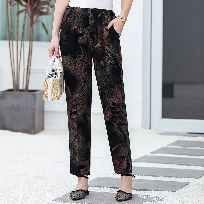 Модные длинные летние брюки с эластичным поясом и принтом, брюки карандаш свободного покроя размера плюс, женские брюки с высокой талией, брюки XL-5XL - Цвет: 37