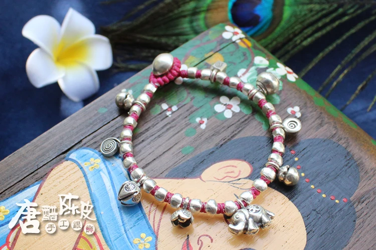 New Original hand-woven Thai silver S990 silver bracelet for woman elephant flower woman's bracelet woman's anklet 