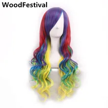 Женский синтетический парик для Хэллоуина с челкой, косплей, разноцветные, коричневые, зеленые, розовые, волнистые, Длинные термостойкие парики