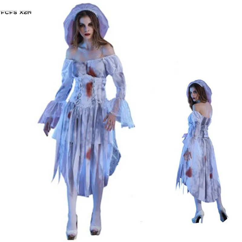 Новые кровавые женщины зомби Ходячие мертвецы страшные Cosplays Хэллоуин труп костюмы невесты карнавал Пурим парад платье для маскарада, вечеринки