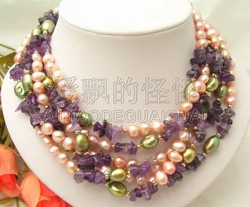

N051115 64" Purple Green Pearl Purple Stone Long Necklace