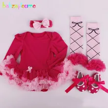 4Piece/0-12Months/Spring Autumn newborn clothing set baby girls bodysuit tutu dress+socks+shoes+Hair band infant clothes BC1312