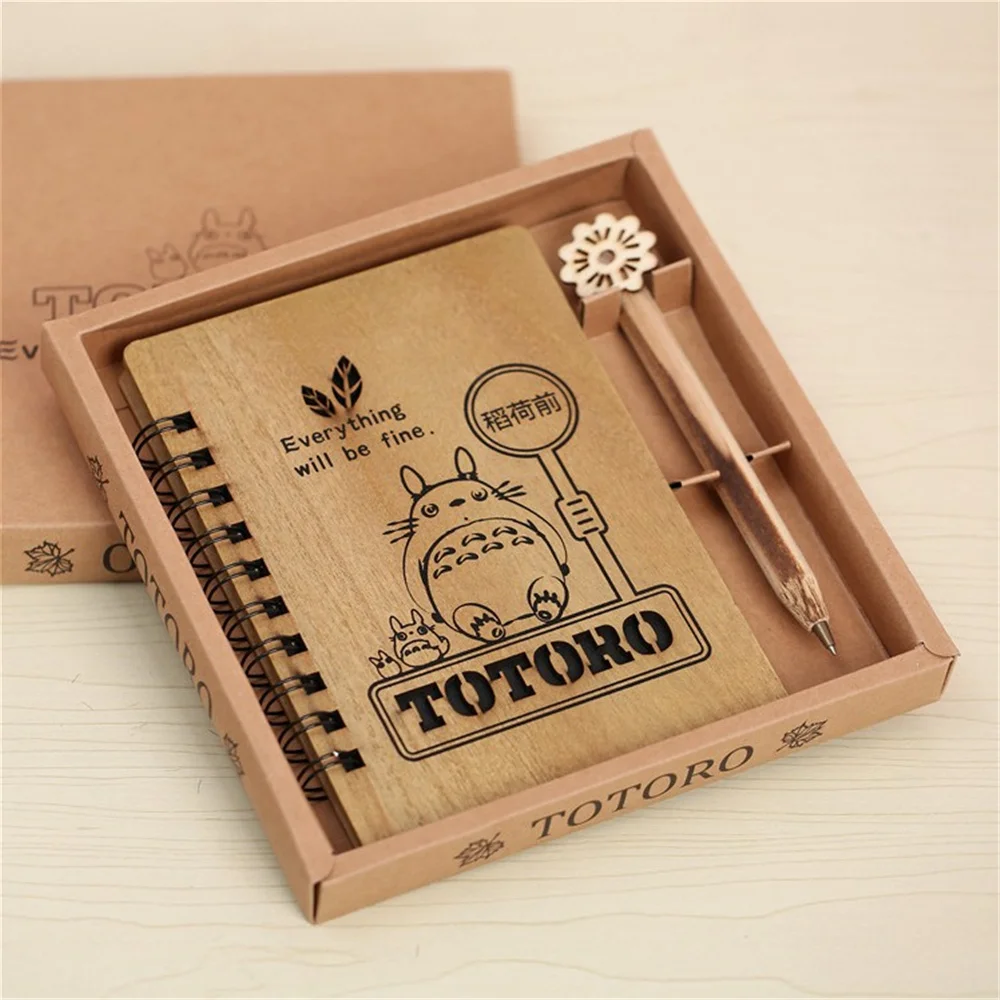 1pcs Creative Cute Cartoon Totoro Planner Notebook Diary Book Wooden Chinchilla School Supplies Gift