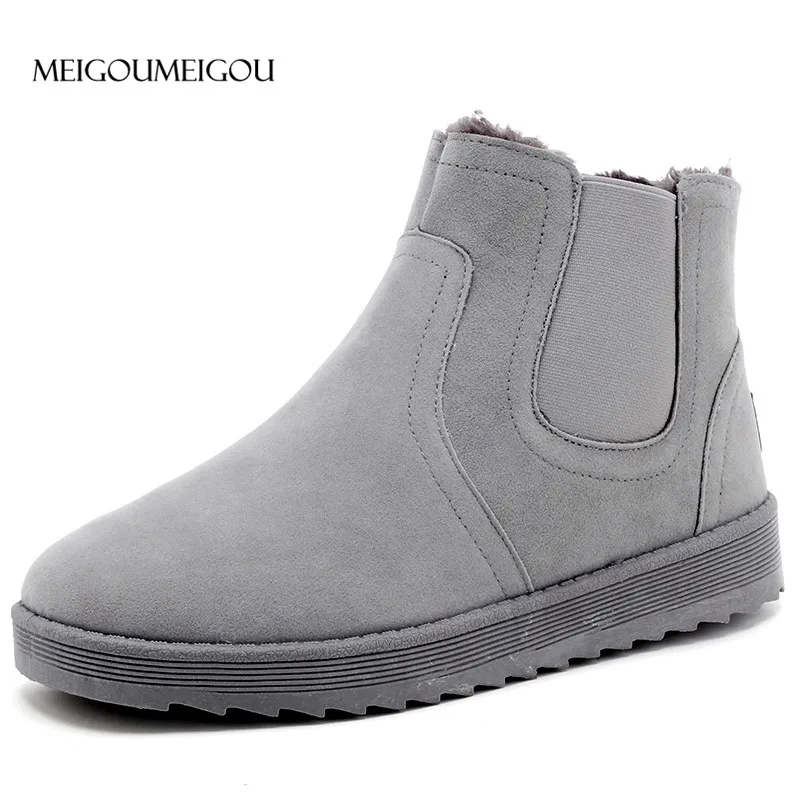 

MEIGOUMEIGOU New Men Winter Boots Soft Keep Warm Chelsea Boots Men Flock Upper Slip-on Ankle Boots Male Non-slip Snow Shoes Men