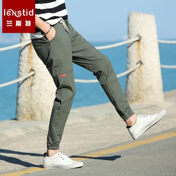 

LENSTID 2019 Spring New Casual Pants Men Drawstring Joggers Sweatpants Cotton Trousers Plus Size High Quality Brand Clothing