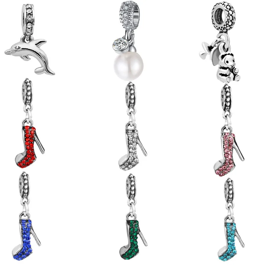 

free shipping 1pc play dolphin pearl BABY TREASURES shoes hanging diy beads&jewelry marking Fit Pandora Charm Bracelet EL013