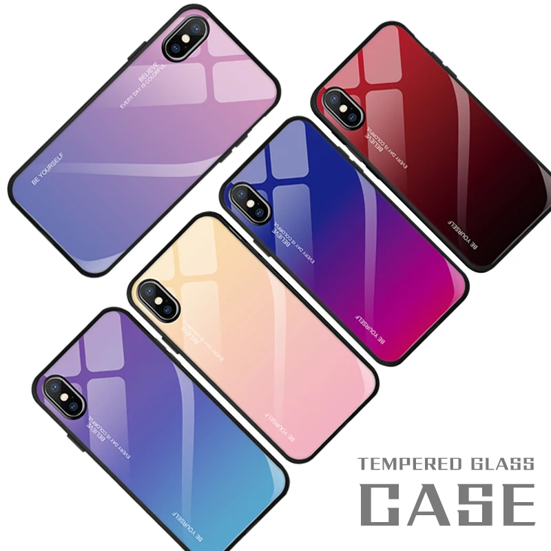 

Gradient Tempered Glass Case For iPhone XS Max XR X Colorful Mobile Phone Cover Protective Shell For iPhone XR X 6 6S 7 8 Plus
