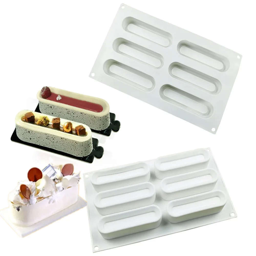

3 d mousse cake silicone mold cuboid shape art 6 hole oval biscuit chocolate ice cream mousse cake