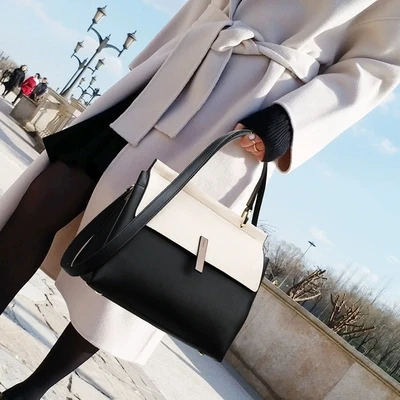 Новая дизайнерская Большая вместительная кожаная сумка для женщин контрастного цвета, сумка через плечо, роскошные сумки, женская сумка