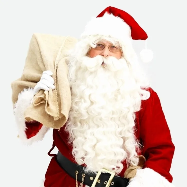 Роскошный Рождественский Комплект Санта Клауса, шапка+ парик+ борода, рождественское нарядное платье, жаростойкий костюм с бородой Клауса