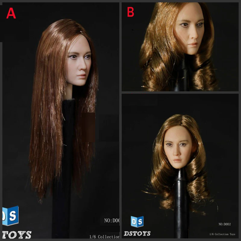 

DSTOYS D-002 1/6 Female Head Sculpt with A Straight Hair / B Curls Hair for 12" Collectible PH HT Toys Action Figure DIY