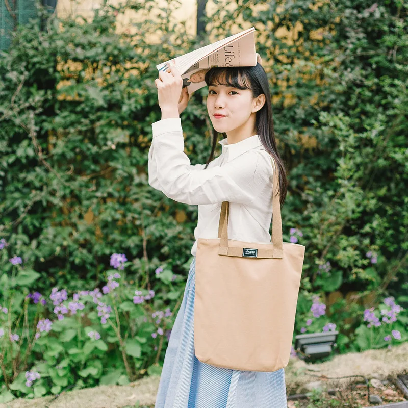 

Single shoulder bag vertical solid color retro canvas bag handbag large capacity shopping bag
