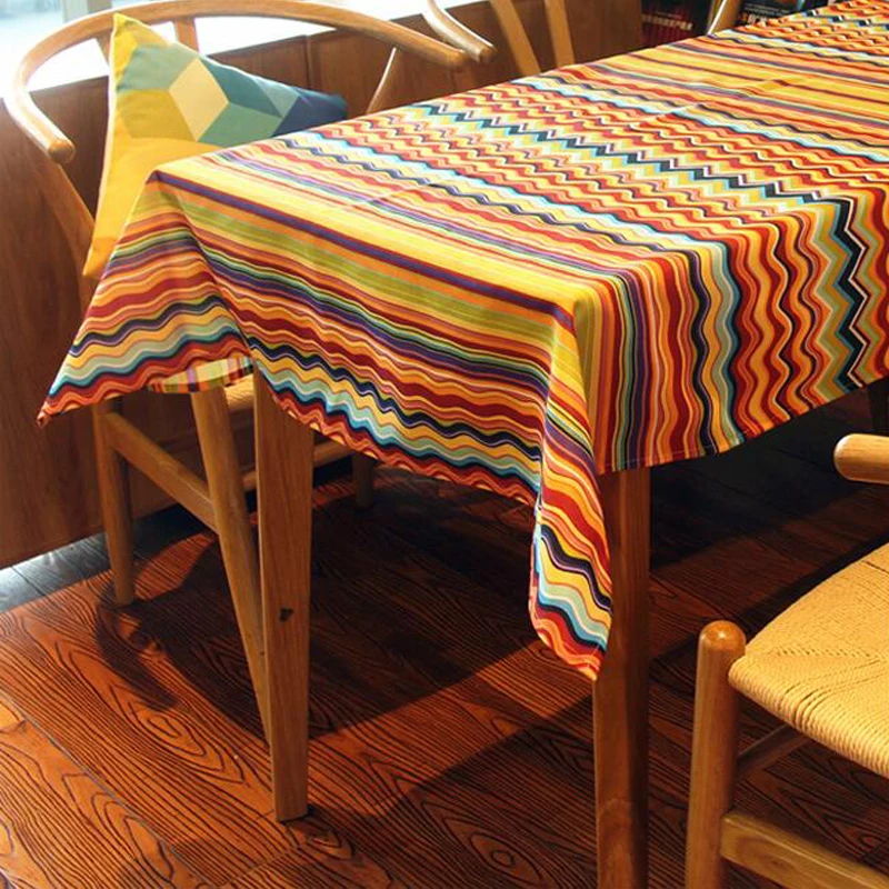 

Simple Waterproof And Oilproof Anti-Scalding Tablecloth Garden Fabric Striped Living Room Coffee Table Cover Rectangular SW0720