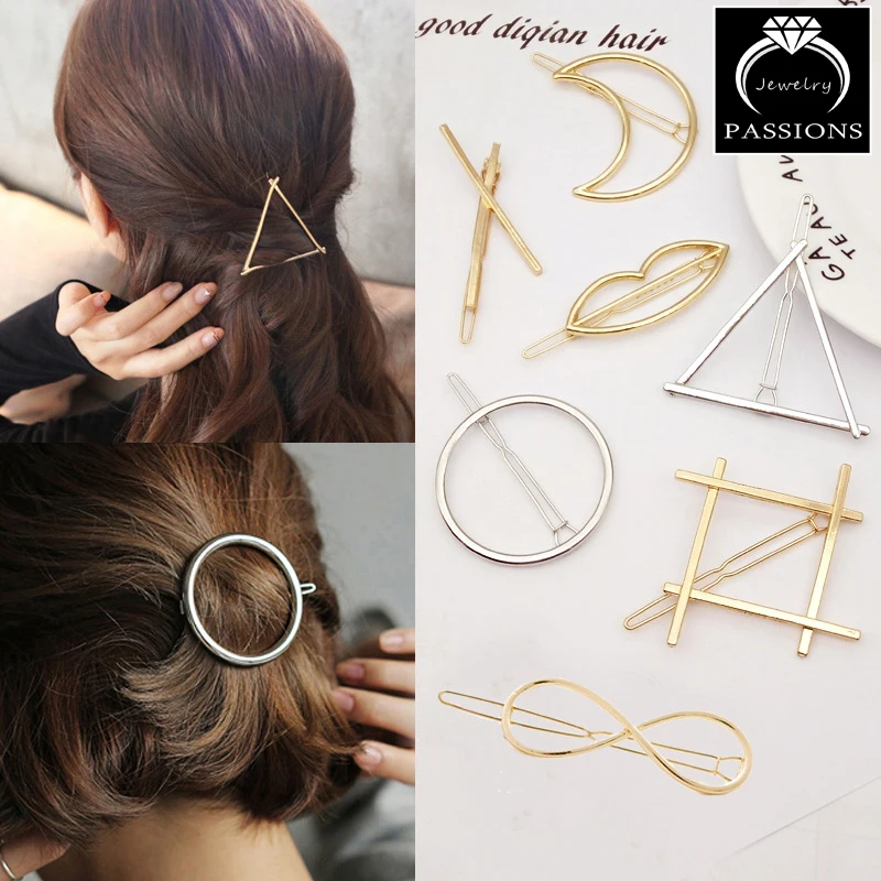 Горячая Распродажа модные золотые серебряные металлические круглые треугольные геометрические заколки для волос заколки шпильки для женщин декоративное украшение для волос ювелирные изделия
