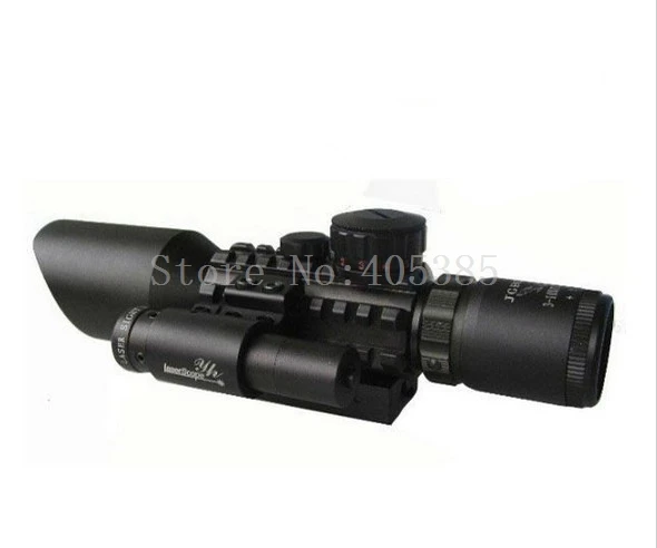 

Wholesale 5pcs/ lot Tactical Combat M9C 3-10X42E Mil-Dot hunting rifle scope+red laser /Tactical Optics Scopes/Riflescope