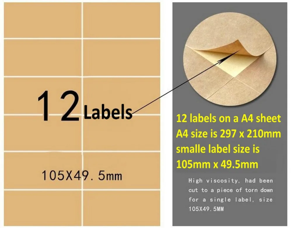 40 sheets a4 blank kraft label sticker 12 labels in a sheet 105mm x blank sheet labels