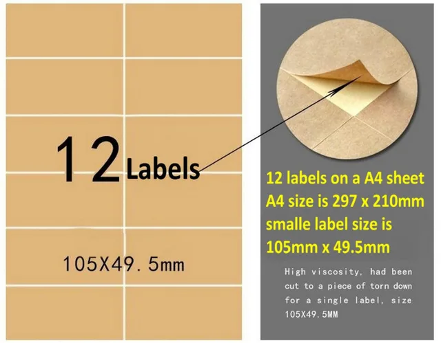 40 sheets a4 blank kraft label sticker 12 labels in a sheet 105mm x blank sheet labels
