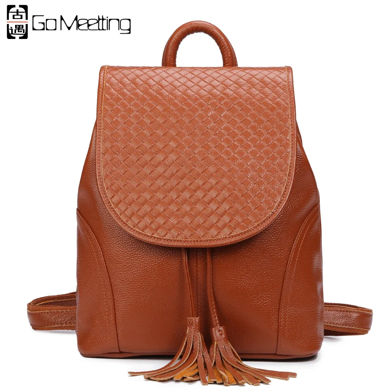 Go Meetting Brand Genuine Leather Women Backpack High Quality Cow Leather Shoulder Bags Ms Travel Backpacks WB7