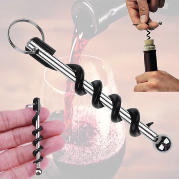 

1pc Portable easy Wine Opener mini Stainless Steel Metal Corkscrew Bottle Corkscrew Double Hinged Outdoor Keychain Wine Opener