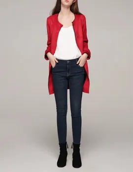 

2018 New Women Autumn Winter Bodycon Jackets Elegant Patchwork Faux Leather Coat O-Neck Lady Red Suede Matte Long Outwear