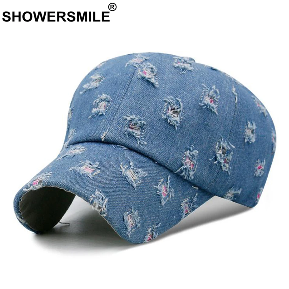 SHOWERSMILE Мужская джинсовая бейсбольная кепка s хлопковая синяя рваная Кепка s Dad Женская Бейсболка Осенняя Высококачественная бейсбольная Кепка унисекс с эффектом потертости