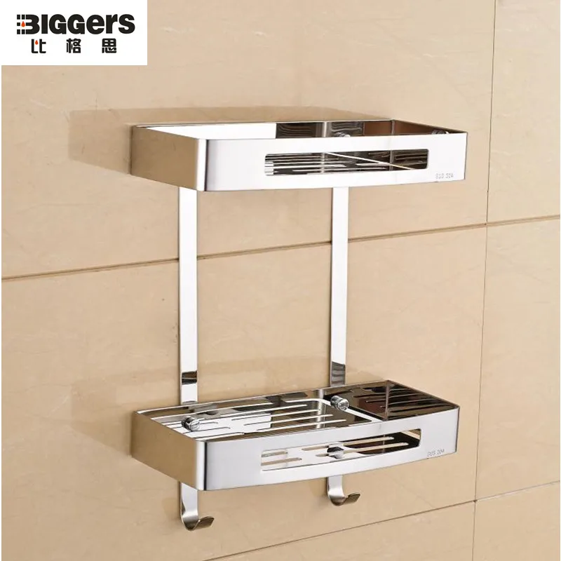 Free shipping single and double tier Bathroom shelf stainless steel