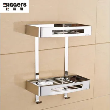 

Free shipping single and double tier Bathroom shelf stainless steel bathroom rack with hanging hook 30cm length