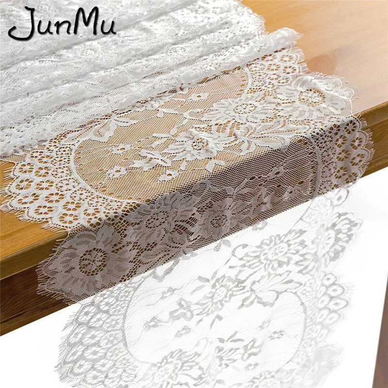 

35X300CM Lace Table Runner Wedding Decoration Fringe Edge Floral Table Cloth Birthday Decoration Home Textile