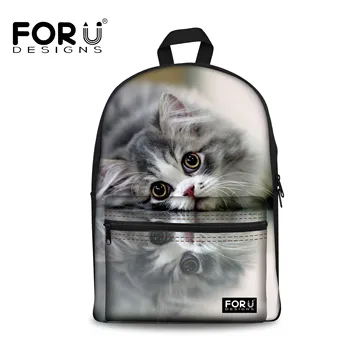 

FORUDESIGNS Preppy Style Student Canvas Backpack Kawaii Cat Print Casual Women Rucksack Adjustment Straps Mochila 2019 School