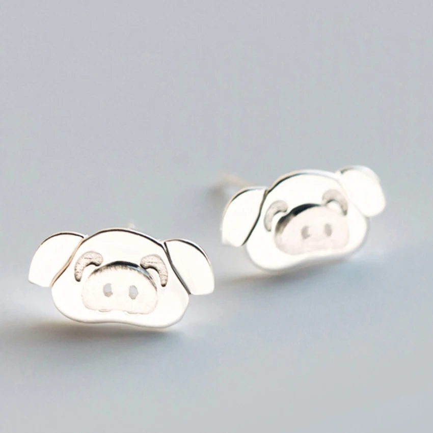 

QIMING S925 Sterling Silver Jewelry Animal Earrings Real Pure 925 Sterling Silver Pig Stud Earrings For Women Brincos