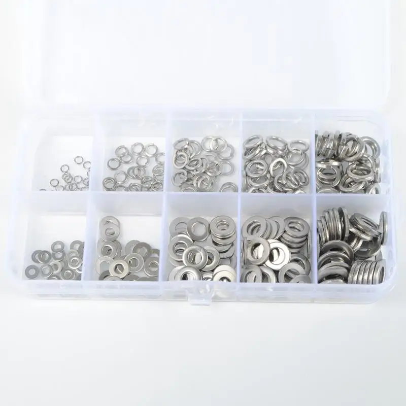 

300PCS Box-packed Stainless Steel Elastic Spacer Flat Spring Washer Combination Metal Round Washer Set