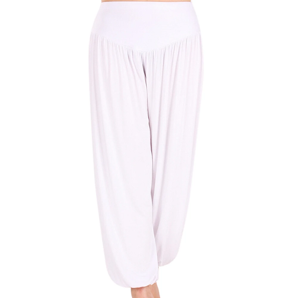 

Waist Stretch Women Harem Pants Sport Yoga Pants Flare Pant Dance Club Wide Leg Loose Long Trousers Bloomers Pants-White