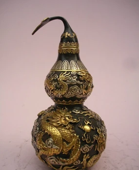 

Royal 100% Bronze 24K Gold silver - Gilt Dragon Play Bead Lucky calabash gourd
