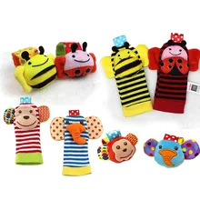 1 Pair Baby Infant Toy Soft Handbells Hand Wrist Strap Rattles/Animal Socks Foot Finders Developmental Toys