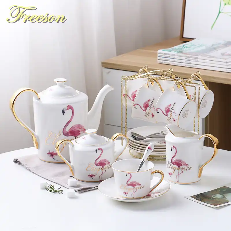 Cool Lemon Pink Flamingo Porcelain Ceramic Sugar and Creamer Set Milk Cream Sugar Jar Pot Container for Tea Party Coffee Tea