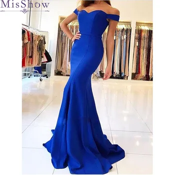 

Sexy Long Evening Dress Satin Mermaid Off Shoulder Royal Blue Women Formal Party Evening Gowns Prom Dresses Robe De Soiree