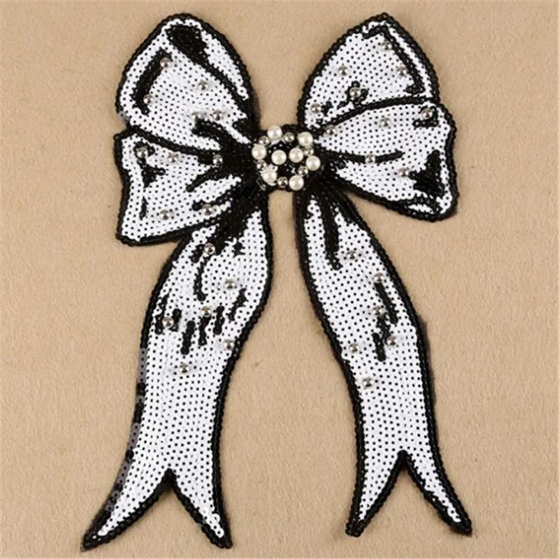 

T shirt Women bead patch sequins 28cm bowknot deal with it iron on patches for clothing stickers 3d t shirt mens free shipping