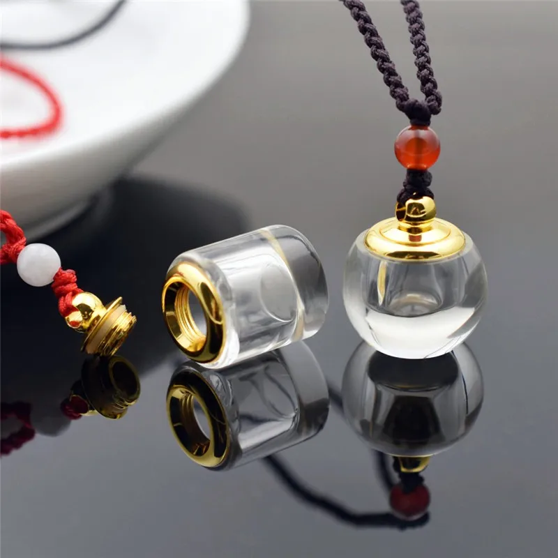 

Copper plated gold K9 crystal bottle Pendant with Necklace cord can be opened screw cap Cylinder ball pendant necklace