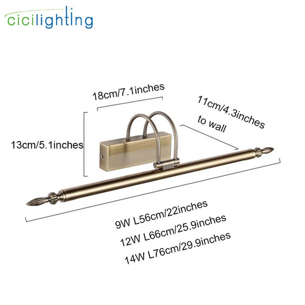 Винтажная Светодиодная лампа в европейском стиле для ванной комнаты L56/66/76 см, зеркальное освещение с никелевым бронзовым покрытием, лампа для чердака, светодиодный Декор, cicilighting
