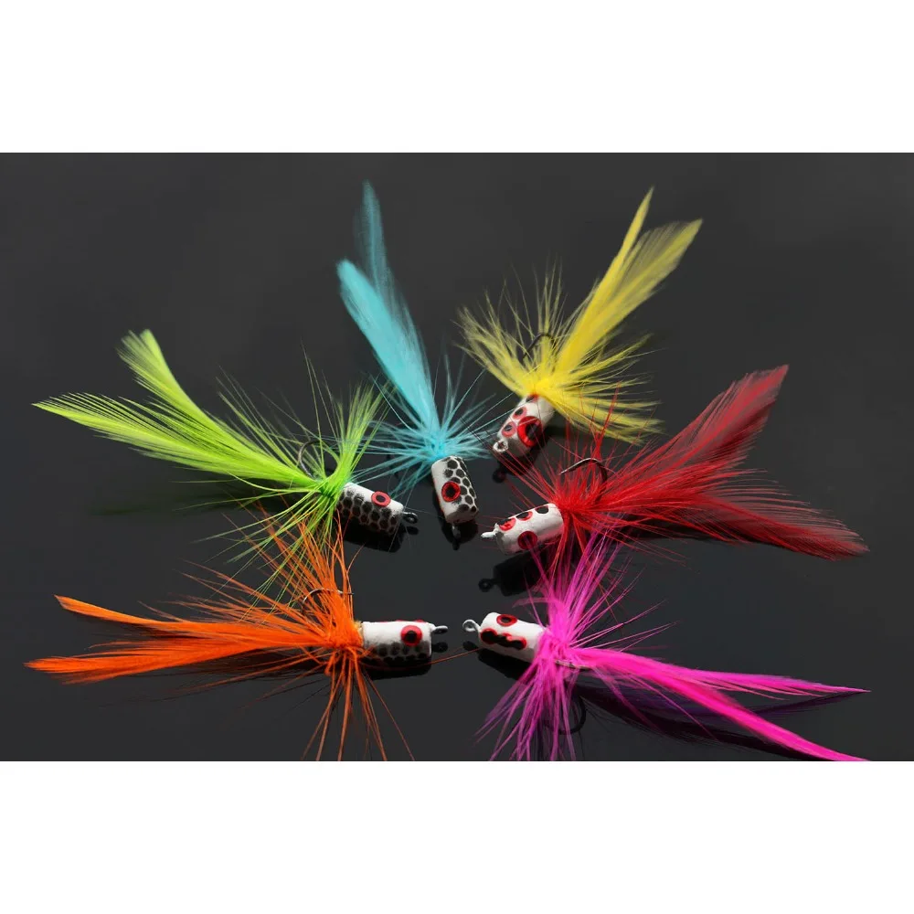 Tigofly 12 pcslot 6 colors mixed Hackle Body Tail Foam Head Popper Bass Fly Fishing Flies Lures- Size #6