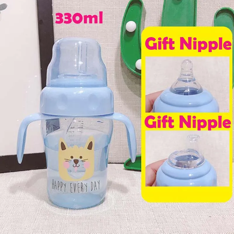 3 в 1 Новое поступление детская чашка Tritan Non-spill портативный детская бутылка для воды с соломой и ручкой BPA бесплатно - Цвет: 330ML Blue